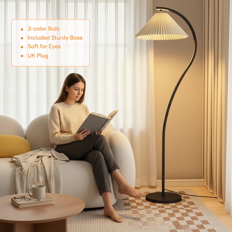 شاربدو مصباح أرضي أسود مقوس، قابل للتعتيم بثلاثة ألوان، قاعدة من الحديد الرملي، مصباح أرضي عصري لغرفة النوم وغرفة المعيشة - Image 4